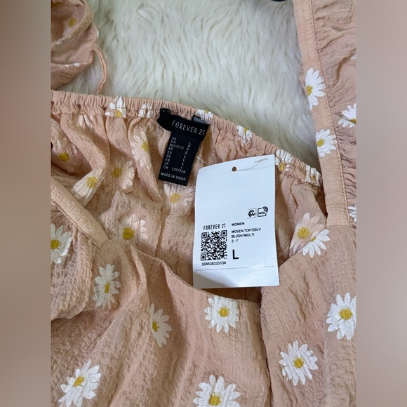 Crop top Floral Print Mesh Short Puff Sleeve Square Neck - Picture 2 of 6